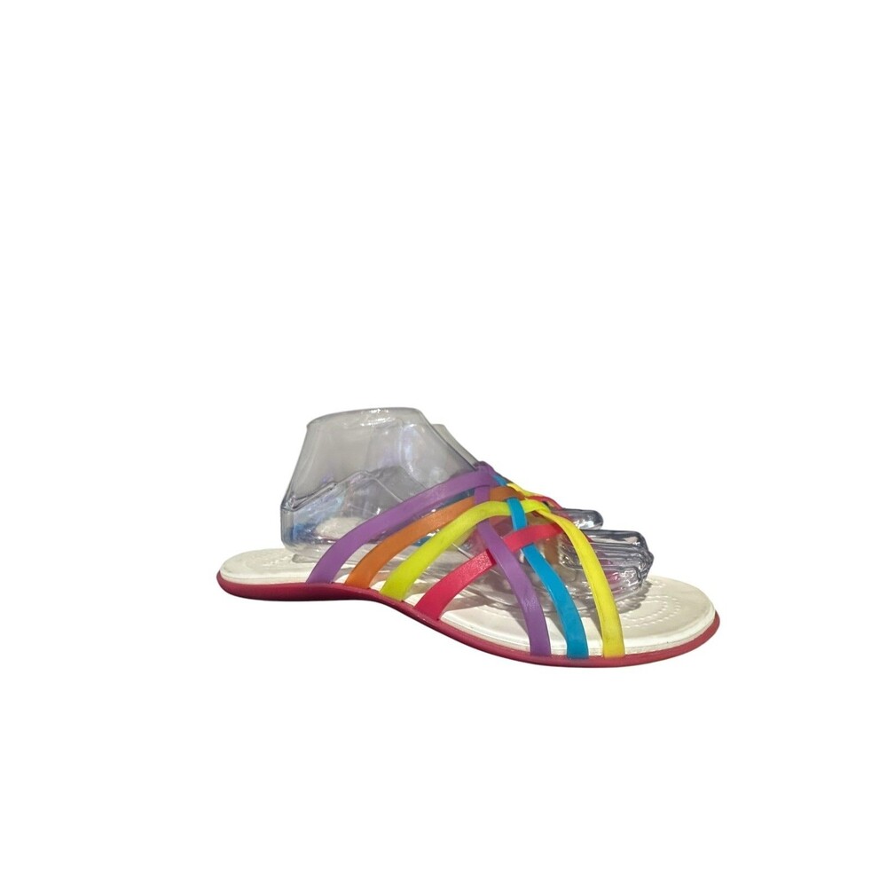 Crocs Womens Huarache Flip Flops 11 W Rainbow Multi Strappy Jelly Sandal Boho